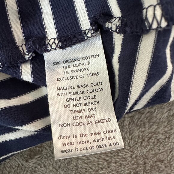 Toad & Co Muse Midi Cinch Dress MEDIUM Navy Stripe Short Sleeve V-Neck - Picture 6 of 7